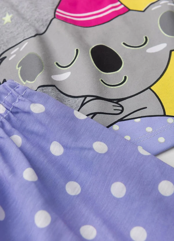 Atelie da Crianca - Pijama Feminino Verão Coala Bolinha Cinza 4
