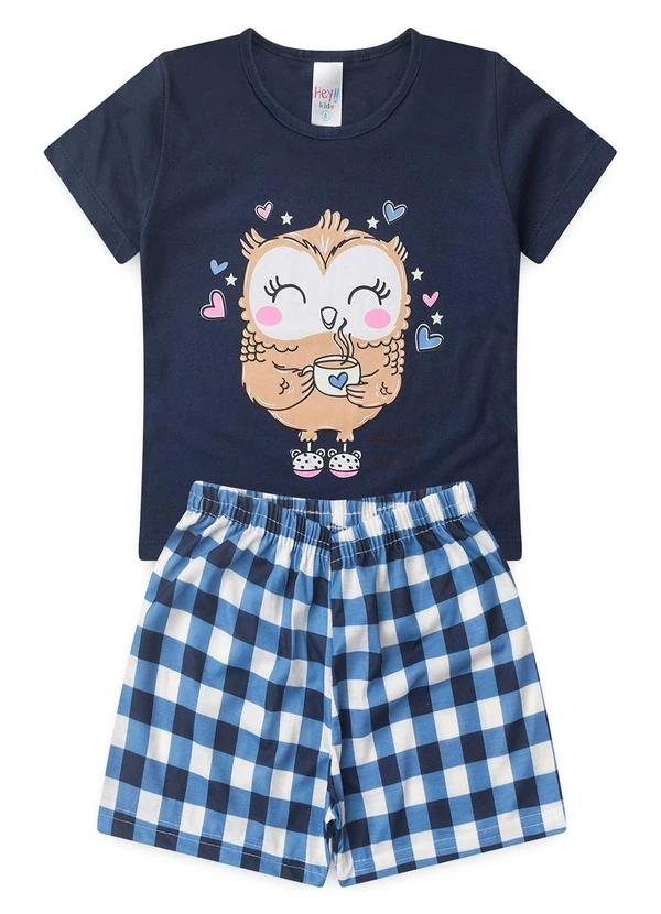Atelie da Crianca - Pijama Feminino Verão Coruja Azul 1