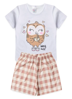 Atelie da Crianca - Pijama Feminino Verão Coruja Branco - ATELIE DA CRIANCA