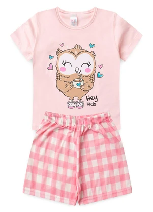 Atelie da Crianca - Pijama Feminino Verão Coruja Rosa - ATELIE DA CRIANCA