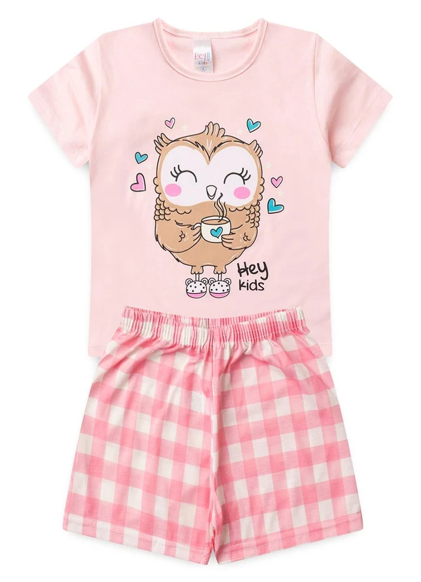 Atelie da Crianca - Pijama Feminino Verão Coruja Rosa