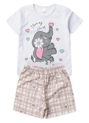 Atelie da Crianca - Pijama Feminino Verão Elefante Branco - ATELIE DA CRIANCA