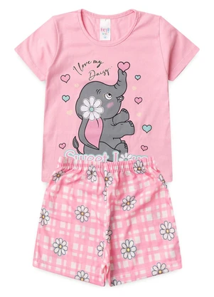 Atelie da Crianca - Pijama Feminino Verão Elefante Rosa - ATELIE DA CRIANCA