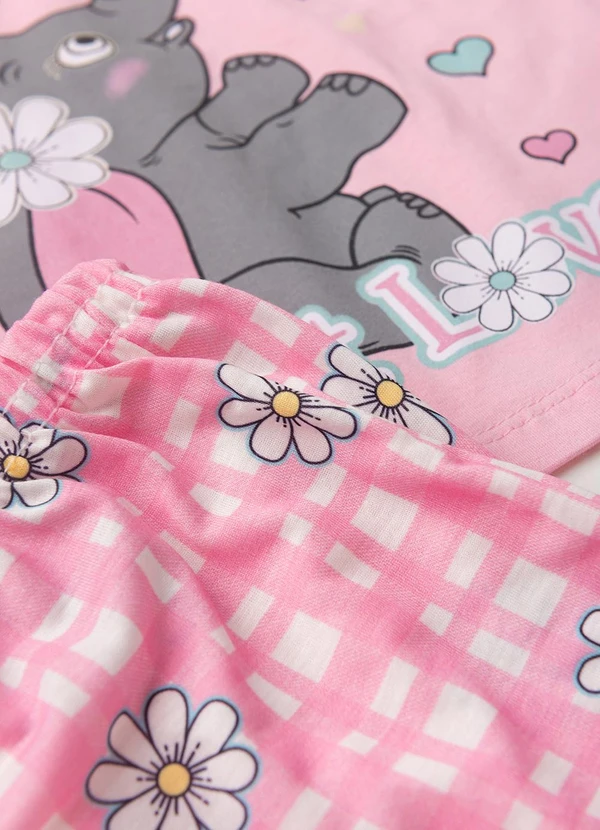 Atelie da Crianca - Pijama Feminino Verão Elefante Rosa 4