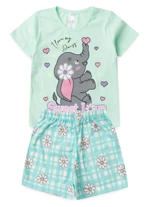 Atelie da Crianca - Pijama Feminino Verão Elefante Verde - ATELIE DA CRIANCA