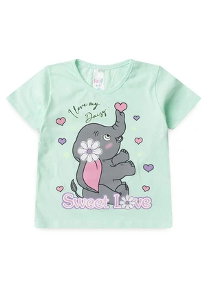 Atelie da Crianca - Pijama Feminino Verão Elefante Verde - ATELIE DA CRIANCA