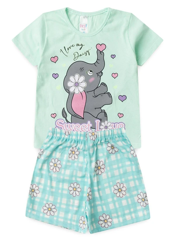 Atelie da Crianca - Pijama Feminino Verão Elefante Verde 1