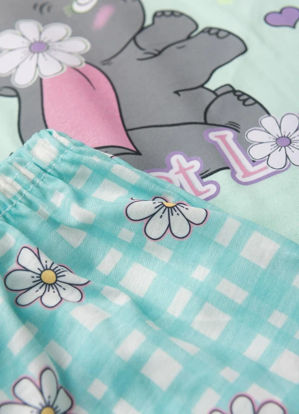 Atelie da Crianca - Pijama Feminino Verão Elefante Verde 4