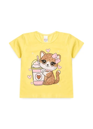 Atelie da Crianca - Pijama Feminino Verão Gata Onça Amarelo - ATELIE DA CRIANCA