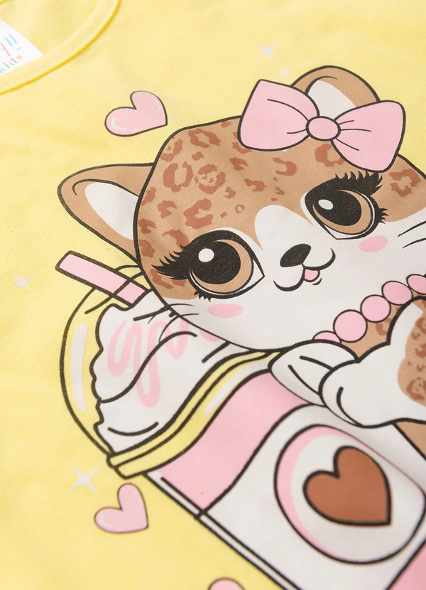 Atelie da Crianca - Pijama Feminino Verão Gata Onça Amarelo 4