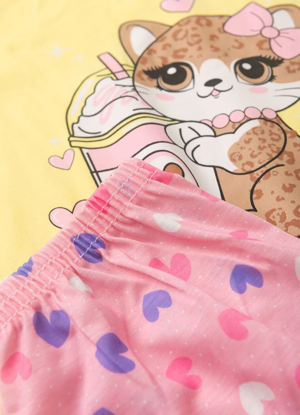 Atelie da Crianca - Pijama Feminino Verão Gata Onça Amarelo 5