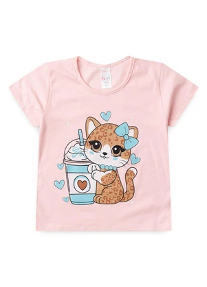 Atelie da Crianca - Pijama Feminino Verão Gata Onça Rosa - ATELIE DA CRIANCA