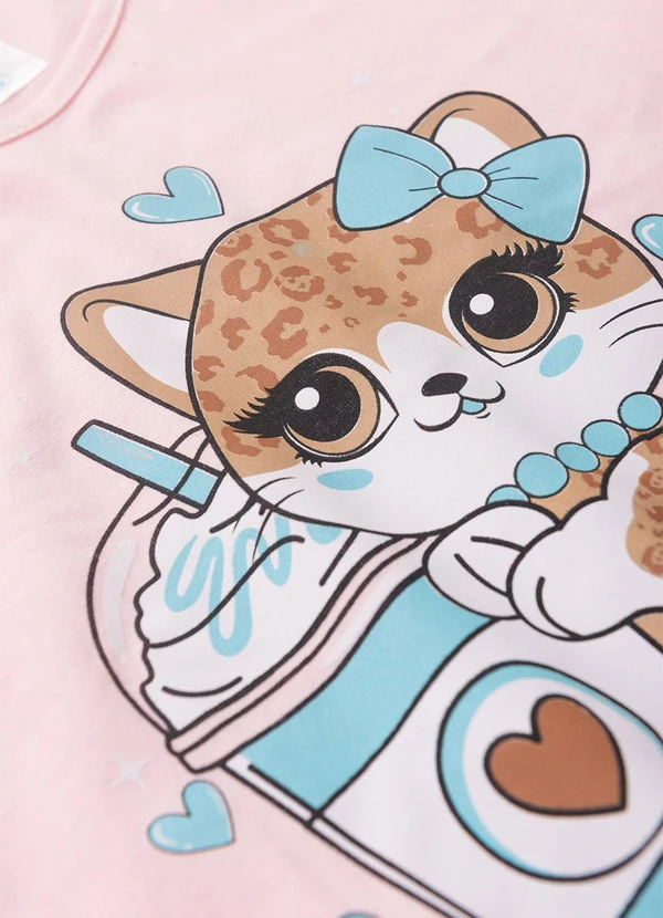 Atelie da Crianca - Pijama Feminino Verão Gata Onça Rosa 4