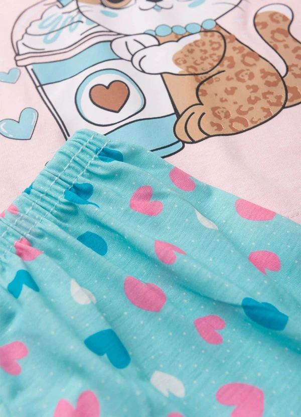 Atelie da Crianca - Pijama Feminino Verão Gata Onça Rosa 5