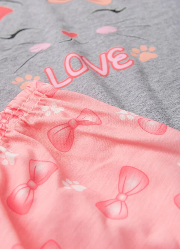 Atelie da Crianca - Pijama Feminino Verão Gato Laço Cinza 4