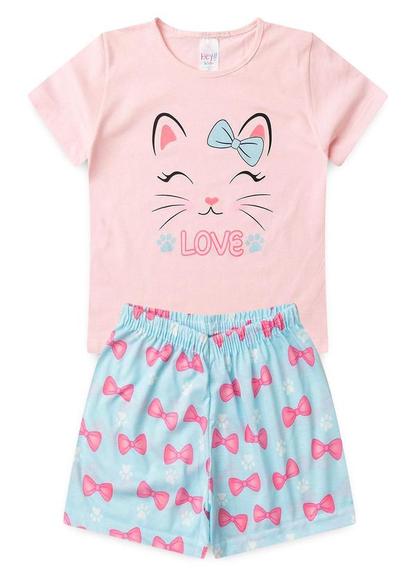 Atelie da Crianca - Pijama Feminino Verão Gato Laço Rosa