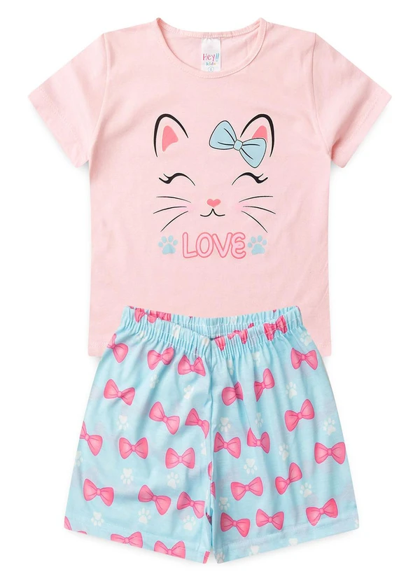 Atelie da Crianca - Pijama Feminino Verão Gato Laço Rosa 1