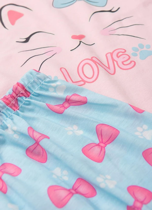 Atelie da Crianca - Pijama Feminino Verão Gato Laço Rosa 4