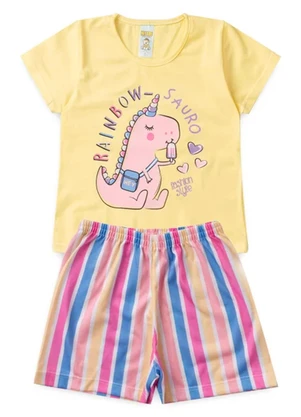 Atelie da Crianca - Pijama Feminino Verão Rainbow-Sauro Amarelo - ATELIE DA CRIANCA