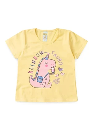 Atelie da Crianca - Pijama Feminino Verão Rainbow-Sauro Amarelo - ATELIE DA CRIANCA