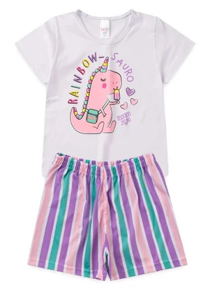 Atelie da Crianca - Pijama Feminino Verão Rainbow-Sauro Branco - ATELIE DA CRIANCA