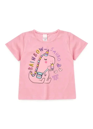 Atelie da Crianca - Pijama Feminino Verão Rainbow-Sauro Rosa - ATELIE DA CRIANCA