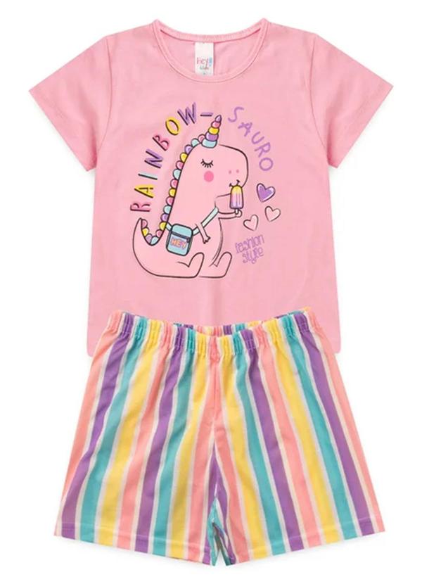 Atelie da Crianca - Pijama Feminino Verão Rainbow-Sauro Rosa