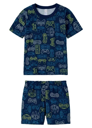 Malwee Kids - Pijama Gamer que Brilha no Escuro Azul Marinho - MALWEE KIDS