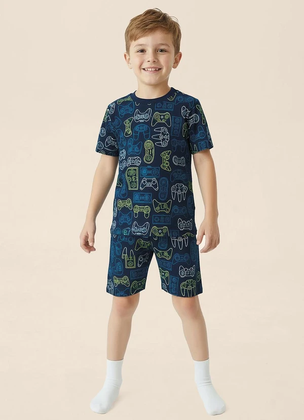 Malwee Kids - Pijama Gamer que Brilha no Escuro Azul Marinho