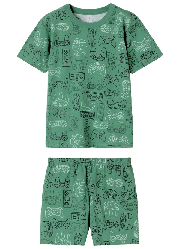Malwee Kids - Pijama Gamer que Brilha no Escuro Verde Menta