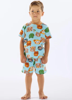 Up Baby - Pijama Infantil Camiseta e Bermuda Azul - UP BABY