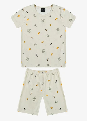 Select - Pijama Infantil Camiseta e Bermuda Bege - SELECT