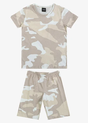 Select - Pijama Infantil Camiseta e Bermuda Bege - SELECT