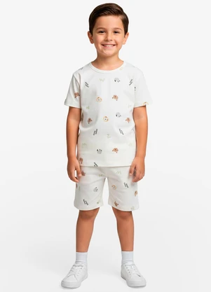 Select - Pijama Infantil Camiseta e Bermuda Bege - SELECT