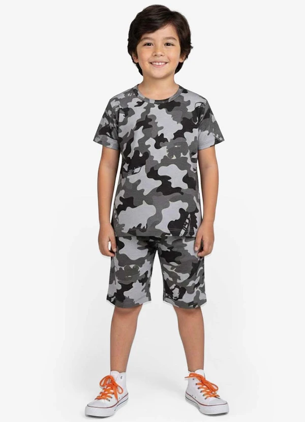 Select - Pijama Infantil Camiseta e Bermuda Cinza