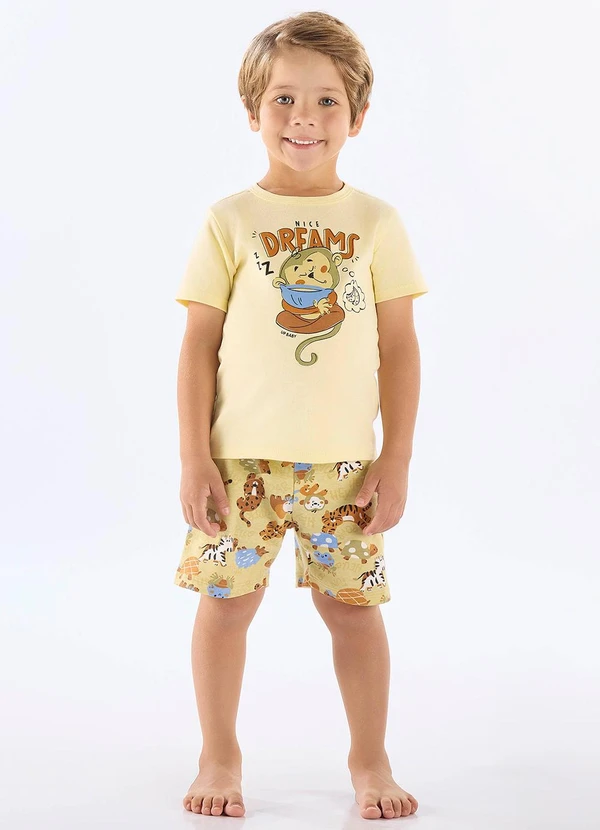 Up Baby - Pijama Infantil Camiseta e Bermuda Amarelo