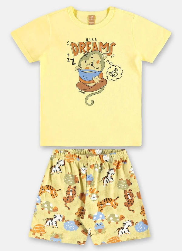 Up Baby - Pijama Infantil Camiseta e Bermuda Amarelo 2