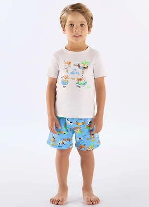 Up Baby - Pijama Infantil Camiseta e Bermuda Branco - UP BABY