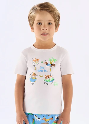 Up Baby - Pijama Infantil Camiseta e Bermuda Branco - UP BABY