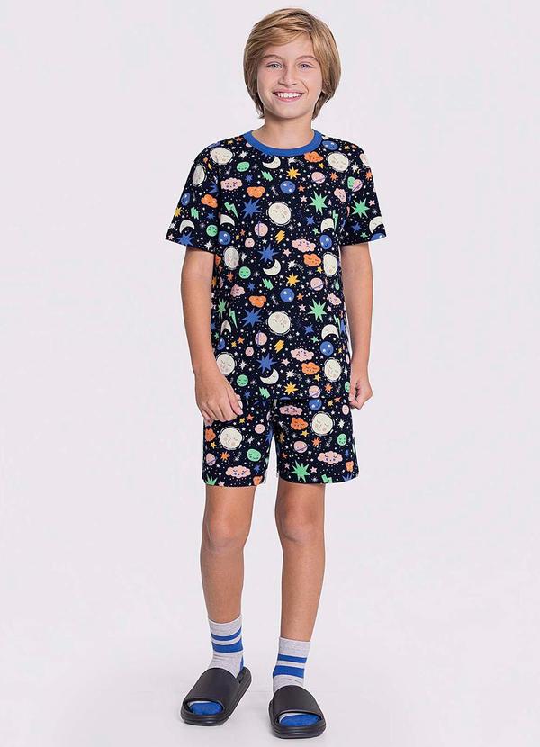 Alakazoo - Pijama Infantil Estampa Brilha no Escuro Azul