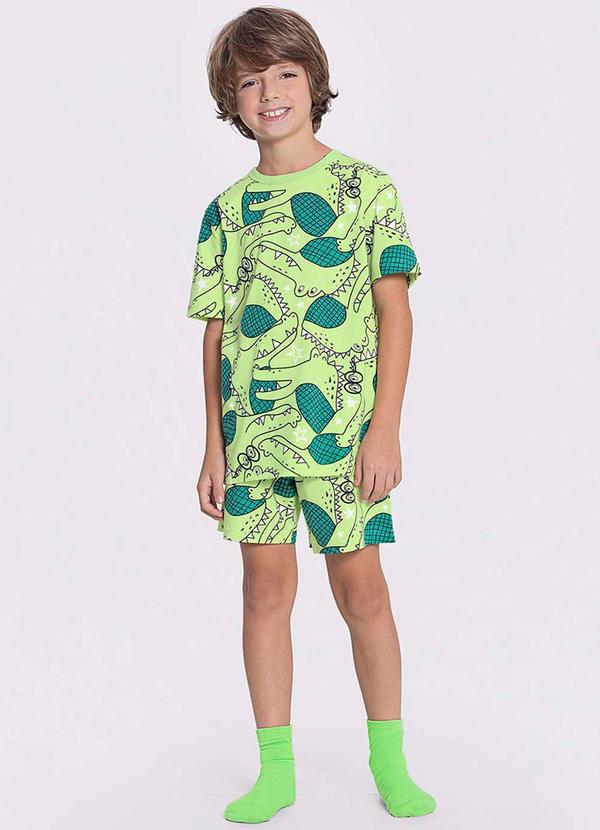 Alakazoo - Pijama Infantil Estampa Brilha no Escuro Verde