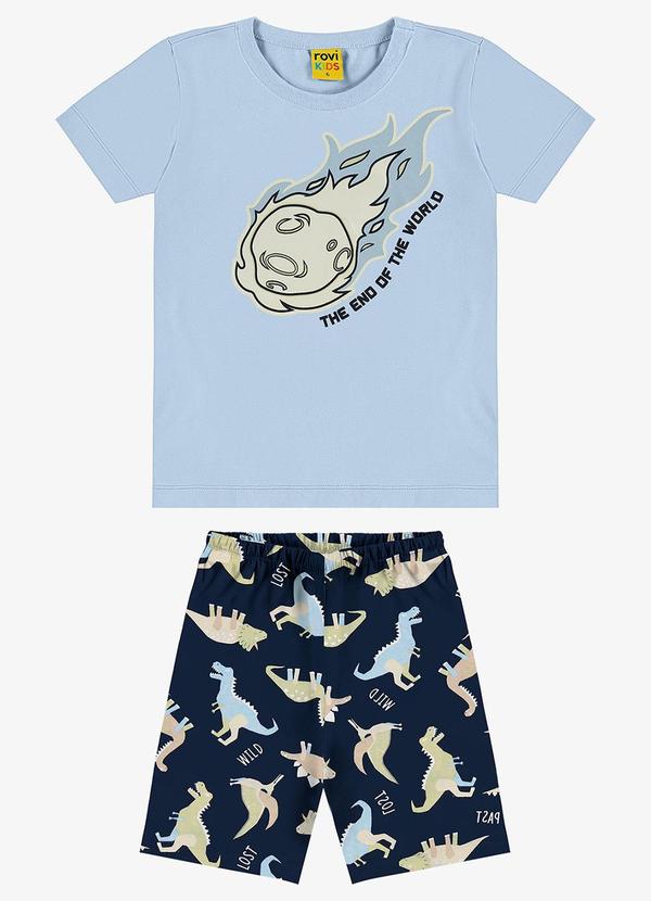 Rovi Kids - Pijama Infantil Masculino Meia Malha Azul