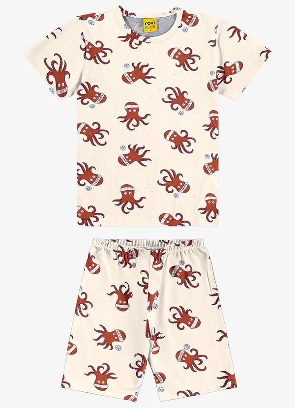 Rovi Kids - Pijama Infantil Masculino Meia Malha Bege