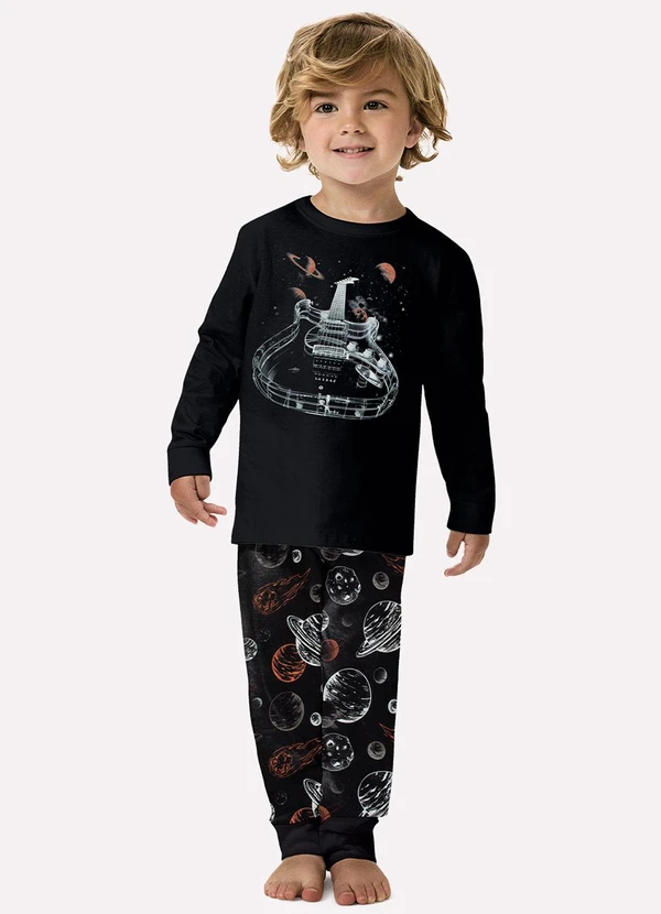 Kyly - Pijama Infantil Menino Brilha no Escuro Preto