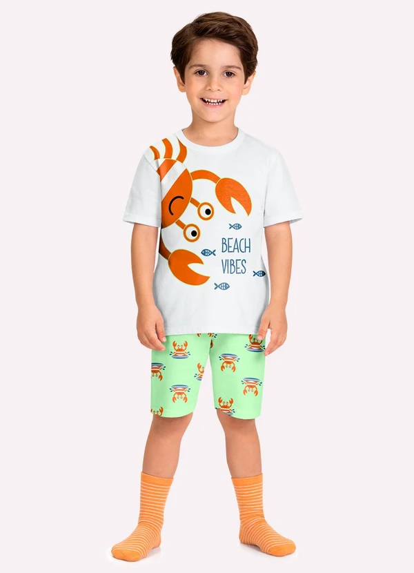 Kyly - Pijama Infantil Menino Caranguejo Branco