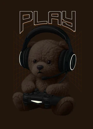 Elian - Pijama Infantil Menino Ursinho Gamer Marrom - ELIAN
