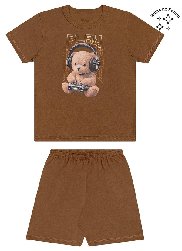 Elian - Pijama Infantil Menino Ursinho Gamer Marrom