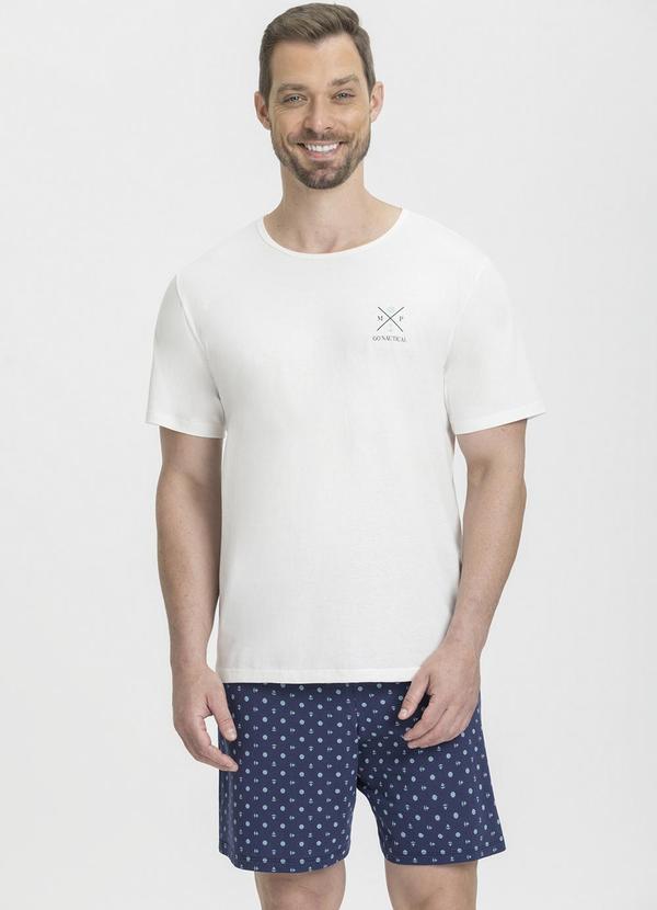 Mensageiro do Sonhos - Pijama Manga Curta com Estampa de Âncoras Bege 1