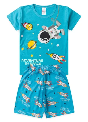 Atelie da Crianca - Pijama Masculino Verão Adventure Space Azul - ATELIE DA CRIANCA