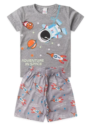 Atelie da Crianca - Pijama Masculino Verão Adventure Space Cinza - ATELIE DA CRIANCA